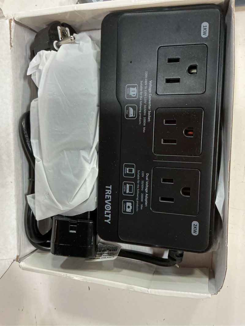 Condition photo showing Good Condition for 2000w voltage converter us to europe for hair dryers, 7-in-1 220v to 110v converter for european travel with 3 ac/2 usba/2 usbc ports, power converter adapter combo with type c/g/i/l plugs (black)
