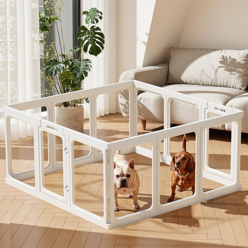 Clear Acrylic Dog Playpen - 50 x 50 Inch, 24" H 12 Planes Transparent Dog Fence Indoor, Sturdy Pet P