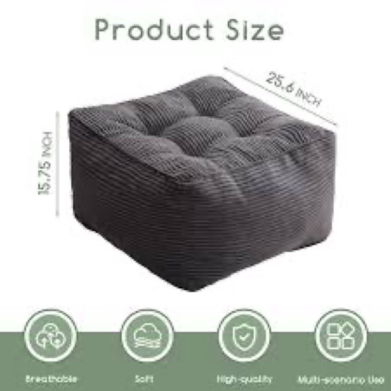 HIGOGOGO Square Stuffed Pouf Ottoman, Corduroy Poufs with Foam Chunk Filling, Furry and Fluffy Pouf 