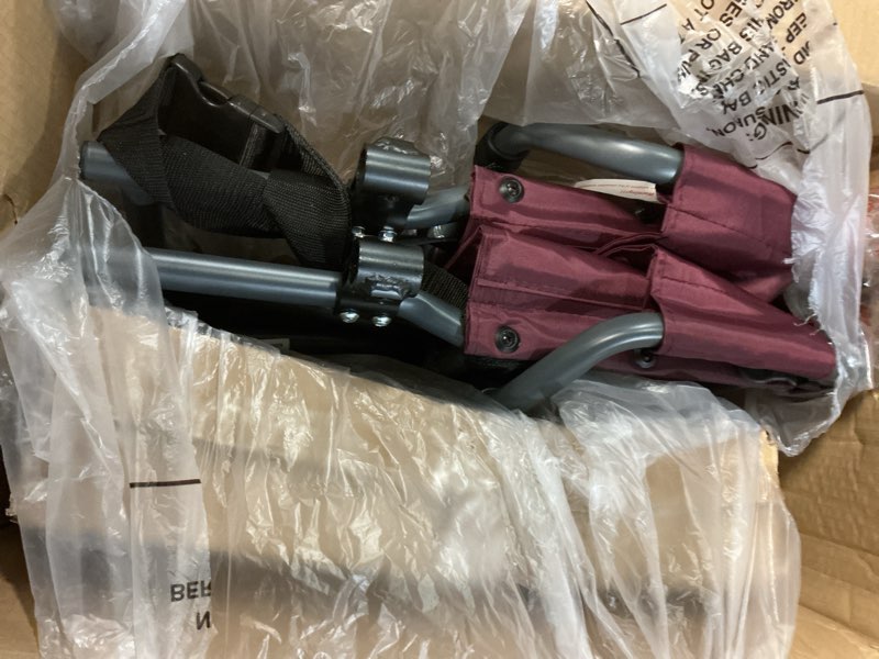 Condition photo showing Good Condition for medline basic steel transport chair - full-length arms, swing-away footrests, 12" wheels - gray/burgundy - durable & convenient mobility aid red