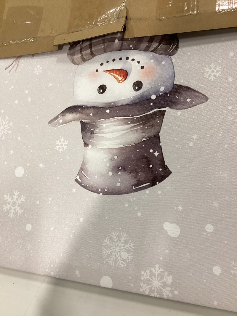 Condition photo showing Good Condition for Christmas Framed Canvas Wall Art for Living Room Snowman Snowflake Wall Decor, Winter Blue Aesthetic Paintings for Bedroom Office Kitchen Bathroom, Ready to Hang Xmas Wall Pictures 20x20 Inch 20\"L x 20\"W Christmas0775