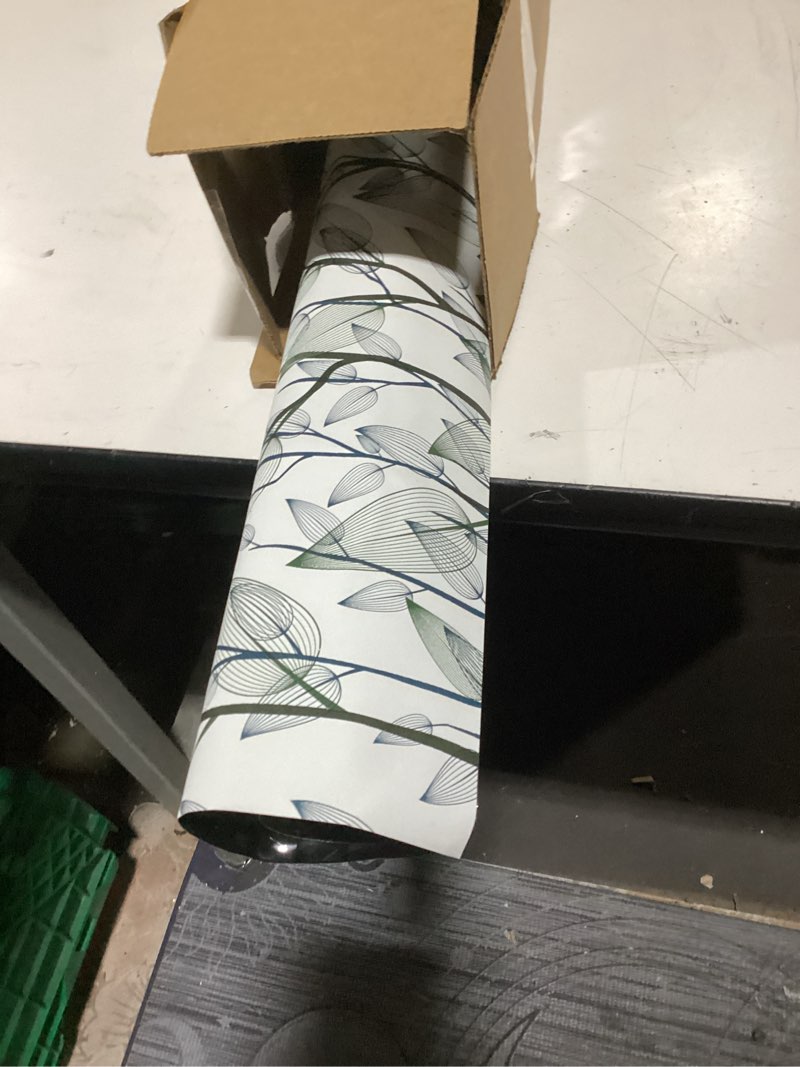 Condition photo showing As Is for livebor green leaf wallpaper peel and stick olive leaf contact paper 17.7inch x 118.1inch green peel and stick wallpaper modern farmhouse wall paper for bathroom neutral sage decorative vinyl b-green 17.7" x 118.1"