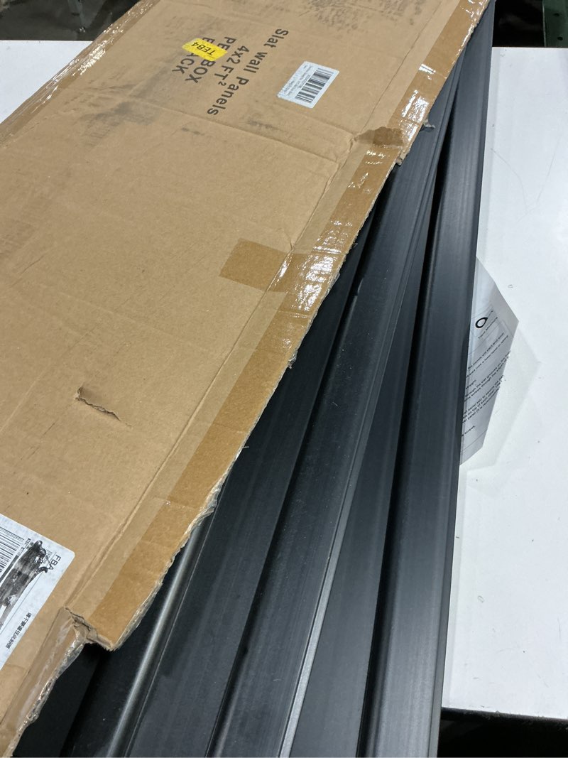Condition photo showing Good Condition for neatiease slatwall panel wall storage systems, 2 x 4ft slat wall paneling garage wall organizer, heavy duty wall mounted pvc wall rack (black) 2x4ft black