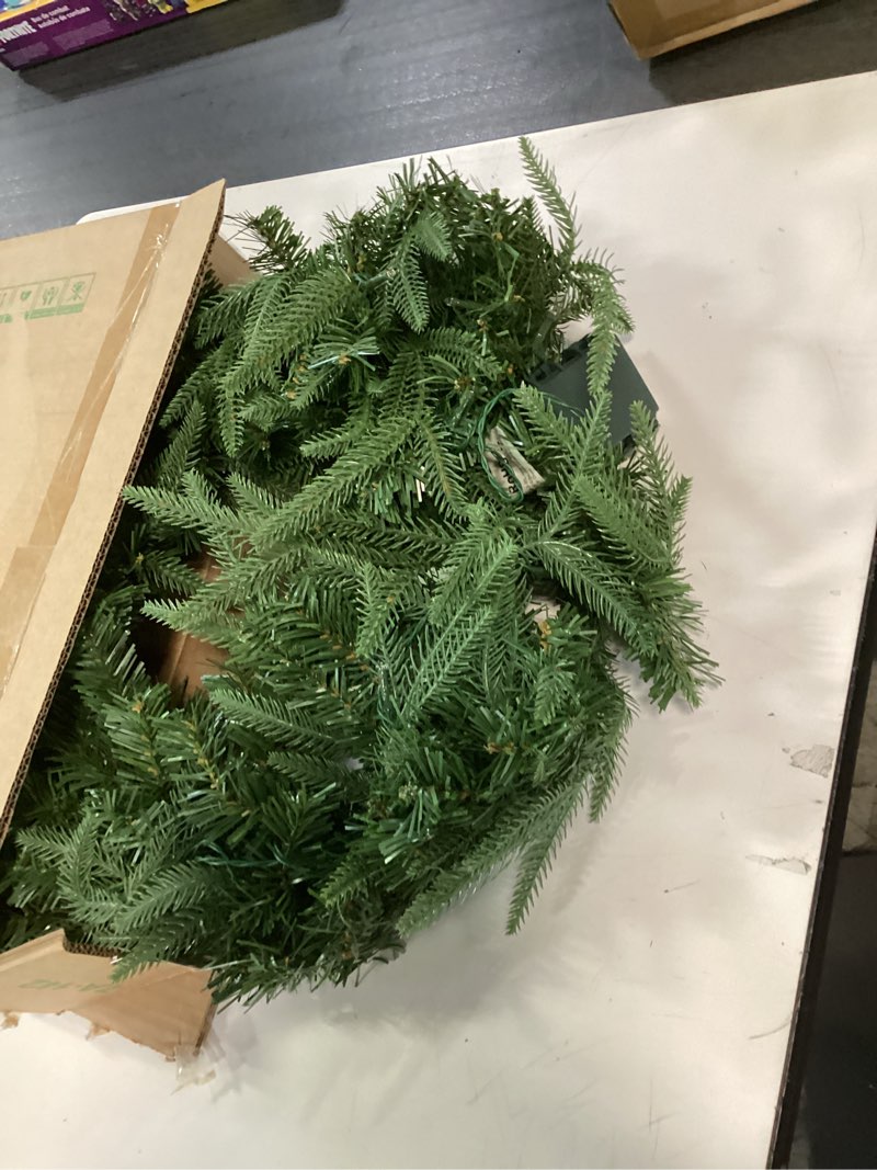 Condition photo showing Good Condition for Nearly Natural 24in. Long Pine Artificial Christmas Wreath with 35 Clear LED Lights