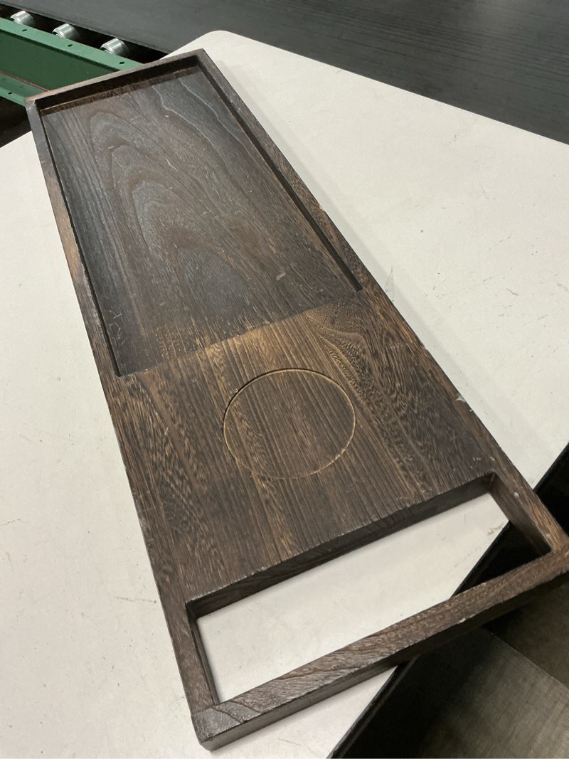 Condition photo showing Good Condition for (brown)zeek bathtub caddy tray solid natural wood bath board charcuterie serving platter housewarming gift