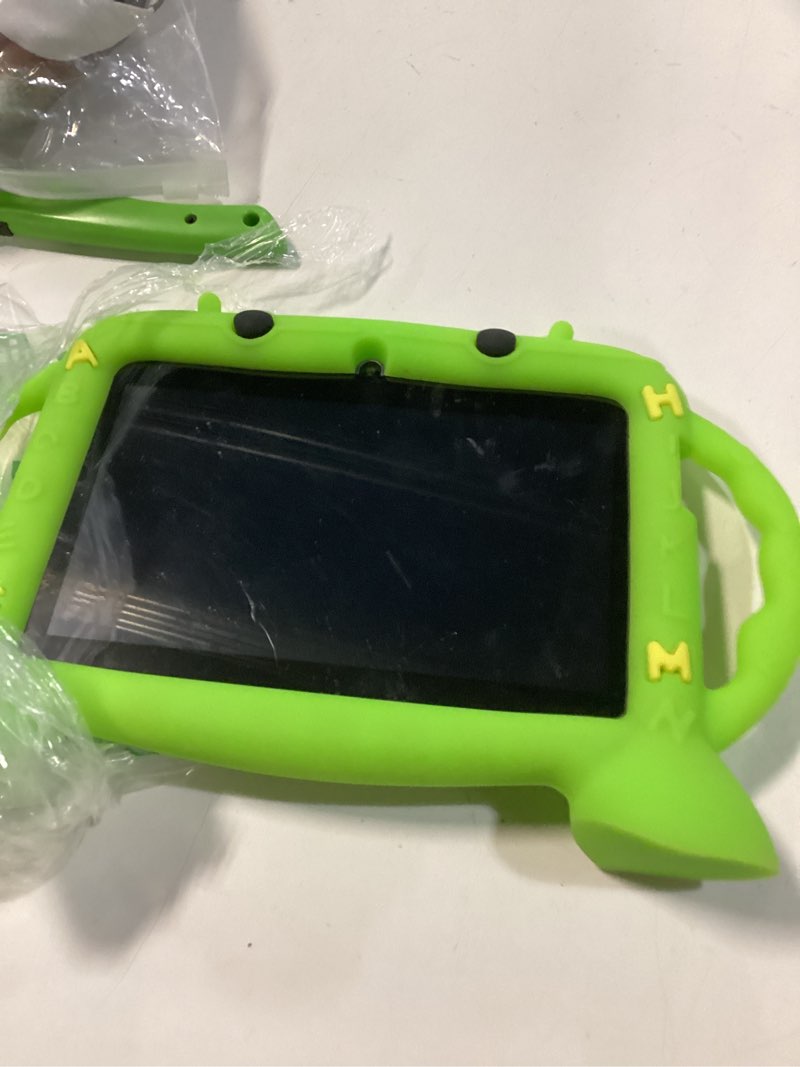 Condition photo showing As Is for 7 inch Tablet for Kids 2-10, Educational Learning Toddler Tablet Android 12 with Shockproof Case, 2GB RAM+32GB ROM, Parental Control, Dual Camera, Gift for Boy Girl Green