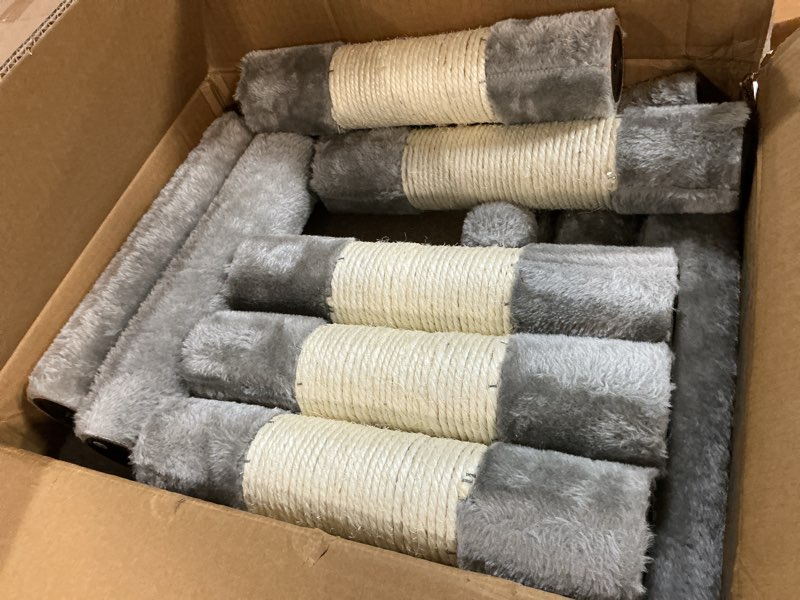 Condition photo showing Good Condition for hey-brother cat tree with large hammock, multi-level cat tower for indoor cats, cat condo with sisal-covered scratching posts and top perch, light gray mpj050w