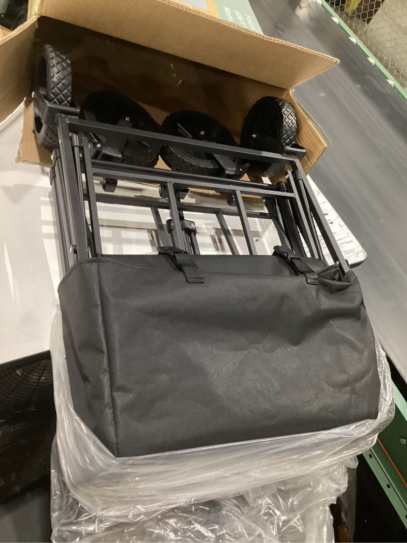 Condition photo showing Good Condition for dumos foldable wagons carts with all-terrain wheels, 120l & 360lbs portable garden wagon large capacity utility cart with drink holders, heavy duty collapsible for sand, beach, gardening (30in black)
