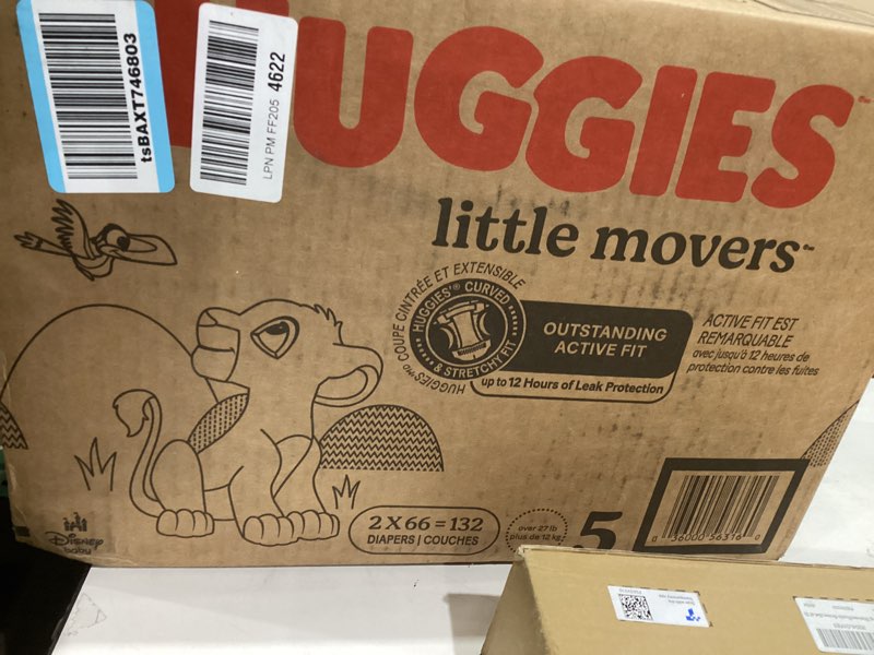 Condition photo showing Good Condition for Huggies Size 5 Diapers, Little Movers Baby Diapers, Size 5 (27+ lbs), 132 Count (2 Packs of 66), Packaging May Vary Size 5 132