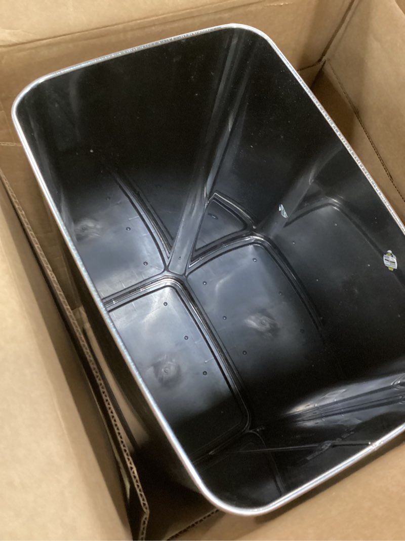 Condition photo showing As Is for no lid stainless steel trashcan