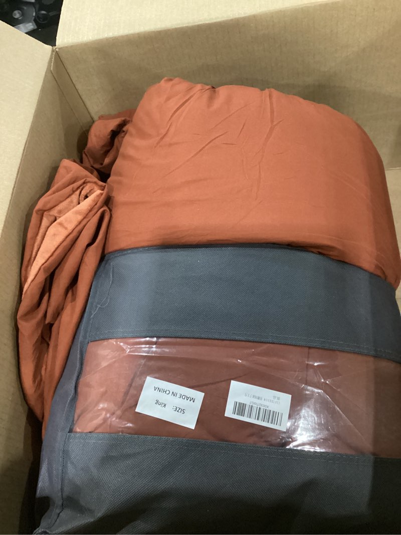 Condition photo showing Good Condition for CLOTHKNOW Burnt Orange Fluffy King Size Comforter Set Velvet Bedding Comforter Sets Soft Rust Caramel Comforter with 2 x Pillow Cases King Burnt Orange Velvet