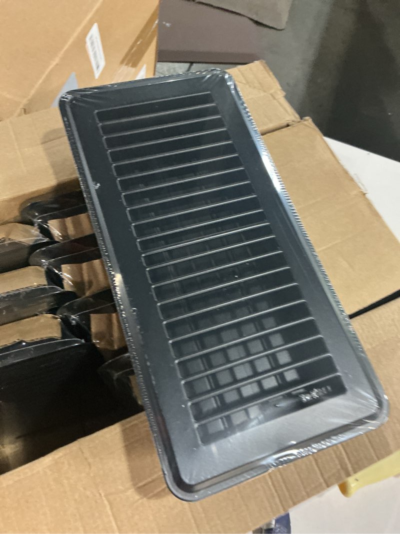 Condition photo showing New/Like New for 12 pcs floor vents floor registers 4x10 inch, heavy duty metal heat air vent covers 4 x 10 with rust proof finish for home office wall floor registers grilles & vents (12, black, 4x10 inches) 4x10 inches black 12