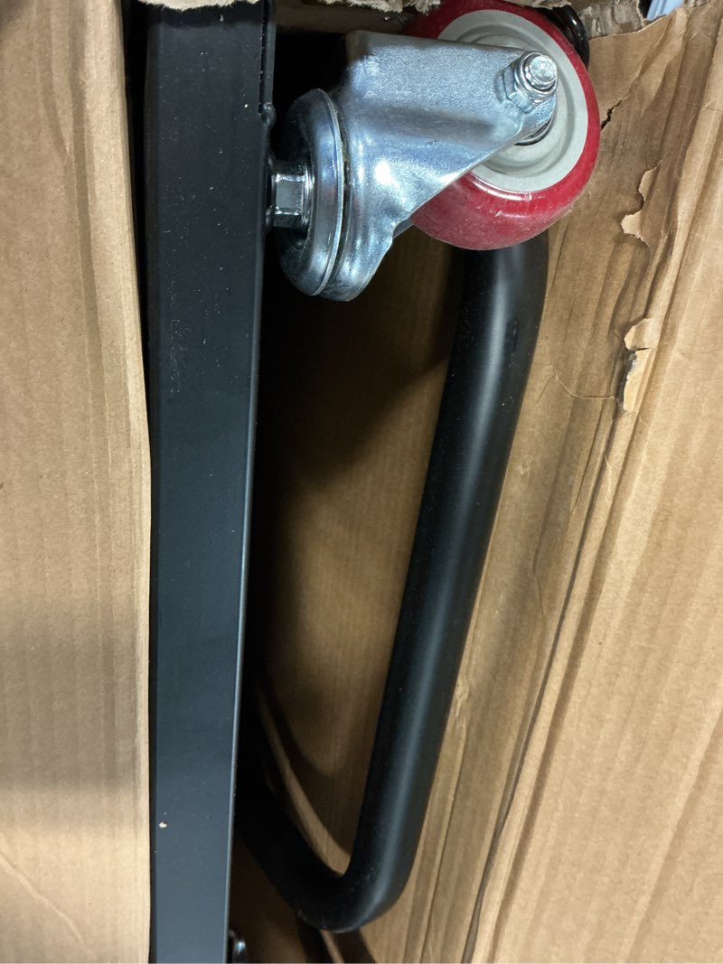 Condition photo showing Good Condition for vevor folding chair rack, 300 lbs capacity, l-shape vertical placement chair cart for 25 chairs, heavy-duty metal chair storage dolly with rubber wheels, multi-function chair holder, matte black