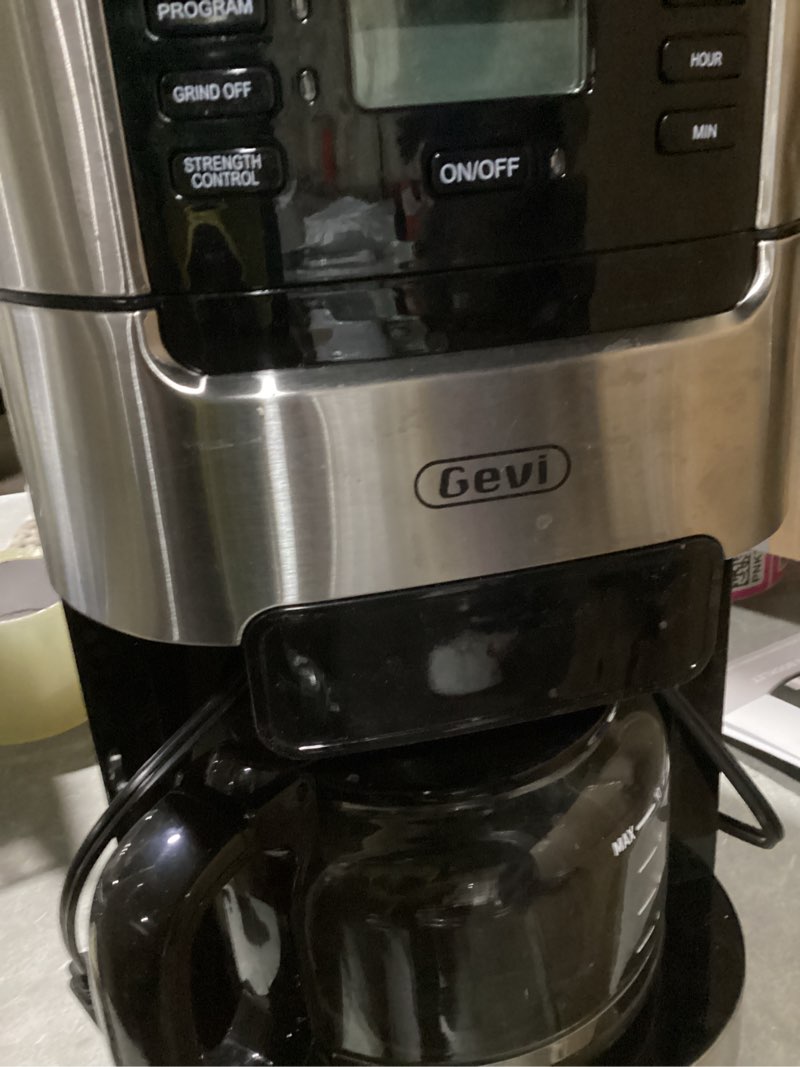 Condition photo showing Good Condition for gevi 10-cup drip coffee maker with built-in burr grinder & programmable timer, 1.5l water tank, auto keep-warm, reusable filter - fresh ground coffee machine (black) 12.4"d x 8.4"w x 16.9"h