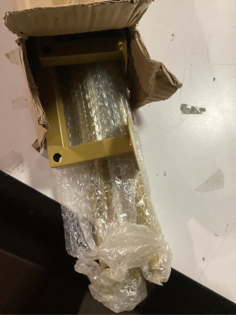 Condition photo showing Good Condition for Wall Mounted Scarf Rack, Ties Silk Scarves Towels Storage Multifunctional Metal Rack, Space-Saving Wrapping Paper Organizer Ribbon Holder Wall Display Rack for Flower Shops Gold 5-Tier (35.4×23.6IN)