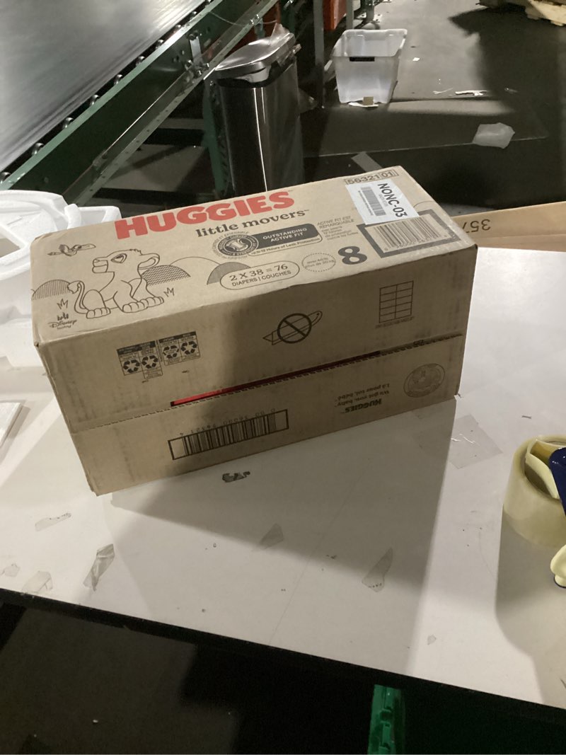 Condition photo showing New/Like New for Huggies Size 8 Diapers, Little Movers Baby Diapers, Size 8 (46+ lbs), 76 Count (2 Packs of 38), Packaging May Vary