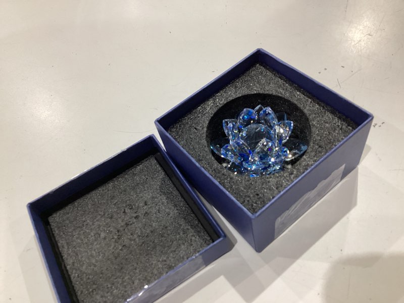 Condition photo showing Good Condition for feng shui crystal lotus flower showpiece & paper weight | vastu decor for home & office | study table & desk decoration | fengshui items for good luck & gifting | blue (medium-d:10.5cm|h:5.5cm)