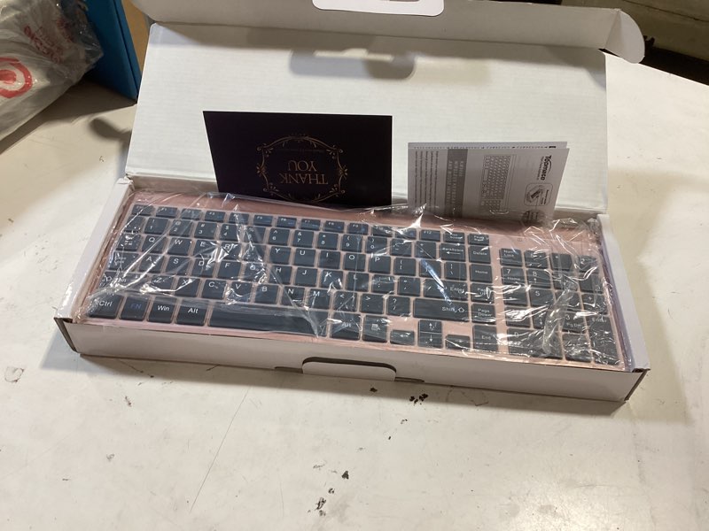 Condition photo showing Good Condition for wireless keyboard and mouse ultra slim combo, topmate 2.4g silent compact usb 2400dpi mouse and scissor switch keyboard set with cover, batteries included, for pc/laptop/windows/mac - rose gold black