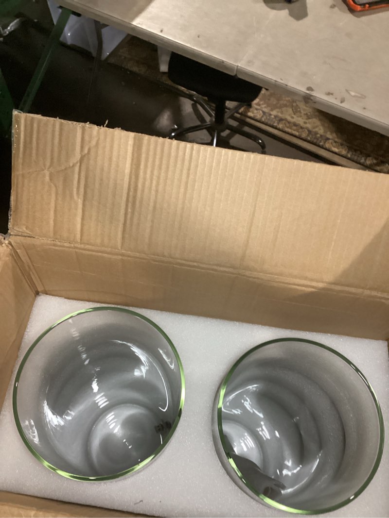 Condition photo showing New/Like New for filltouch 2 pack 5 gallon glass drink dispenser with acacia wood stand and lid, large glass beverage dispenser with spigot perfect for juice, tea, sangria, lemonade, weddings, party, outdoor events 2 5 gallon