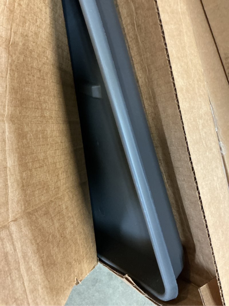 Condition photo showing Good Condition for camco washing machine drain pan - features a durable plastic construction, 1-inch/1.5-inch pvc drain fitting, and measures 30-inches (l) x 32-inches (w) x 2 ½-inches (h) (od) (20750) standard packaging graphite 30" x 32"