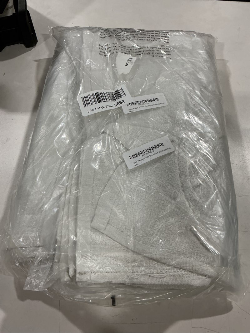 Condition photo showing Good Condition for towels n more 24 pack 16x19 bar mop towels white absorbent cotton kitchen towels - quick drying towels - for home, restaurant, bar glass cleaning towels, chef/cook etc. 30 oz 24 white