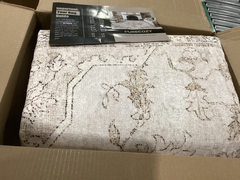 PureCozy Beige Area Rug 7x10 Washable Living Room Carpet Vintage Non Slip Soft Bedroom Indoor Office