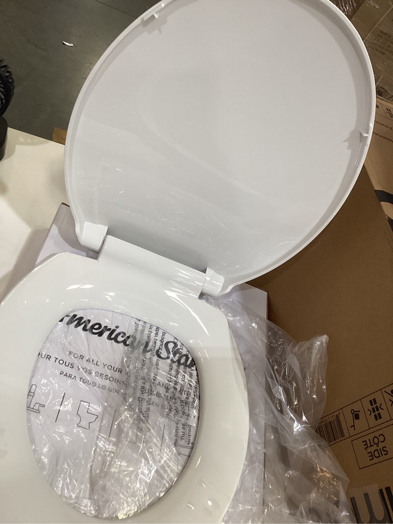 Condition photo showing As Is for american standard mightytuff plastic white round soft close toilet seat