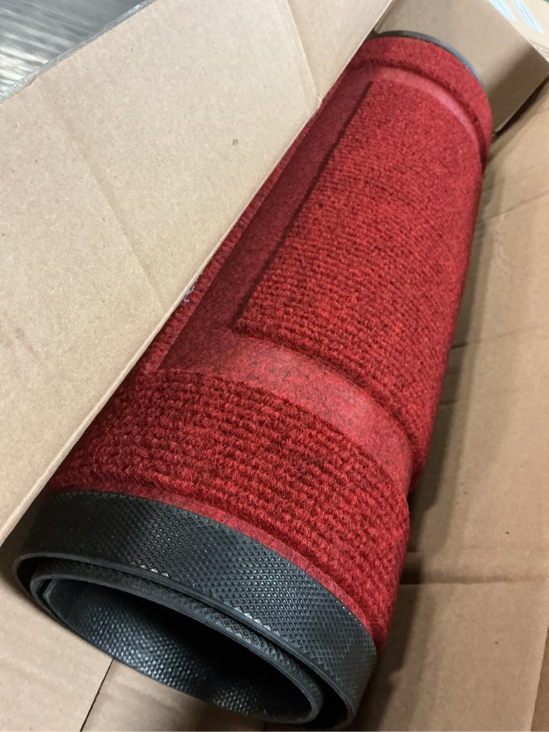 Condition photo showing Good Condition for olanly front door mat indoor outdoor entrance, waterproof all-season, all-weather doormat, sturdy natural rubber, fade resistant, low profile, easy clean patio porch entryway mat, 33x21, wine red wine red geometric rectangular 33" x 21"
