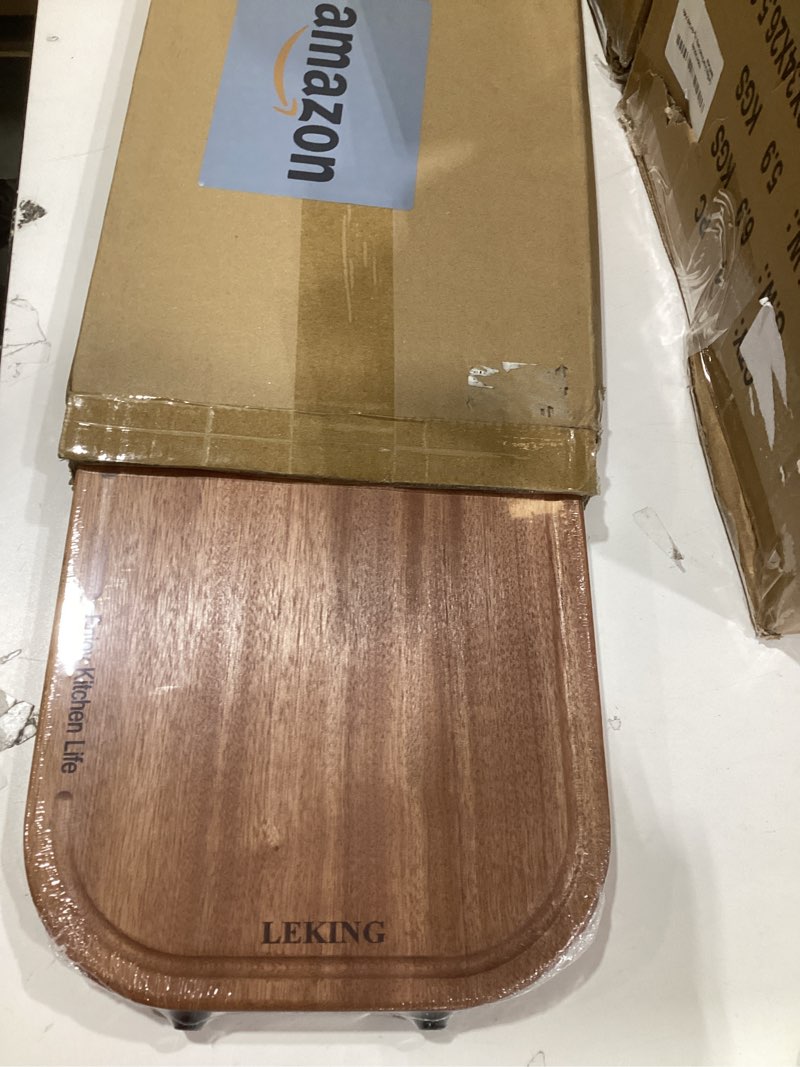 Condition photo showing New/Like New for Leking Premium Solid Ebony Wood Cutting Board for Kitchen - 14.5"x9.5"x1" Double Sided Butcher Block, Thick Chopping Board with Juice Groove & Non-Slip Feet, Food Grade Serving Board for Meat Veggie 14.5"L x 9.5"W