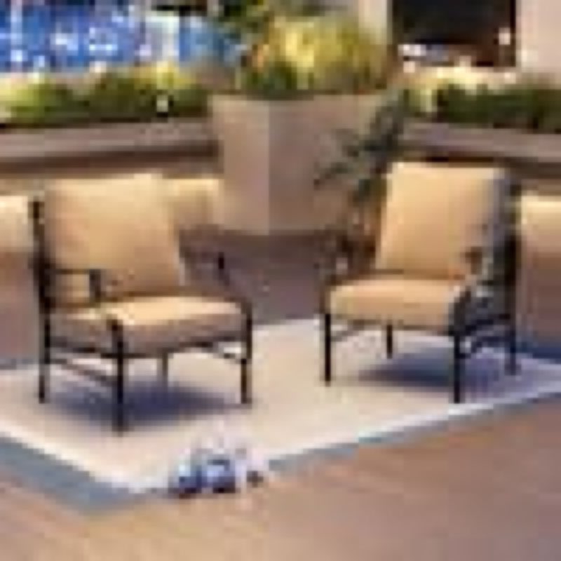 Condition photo showing New/Like New for black metal meshed frame outdoor patio lounge chairs with beige cushions(2-pack)1/2