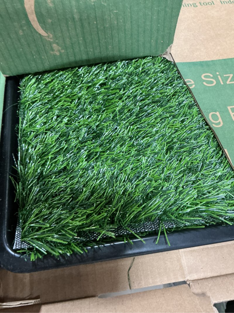 Condition photo showing Good Condition for LOOBANI Large Dog Grass Pad with Tray - 35x23in Dog Litter Box with 2 Artificial Grass Patch + 2 Washable Pee Pads - Quickly Absorbency Indoor Outdoor Potty for Patio Balcony Apartment Use 35"×23" (5-Layer Potty System)