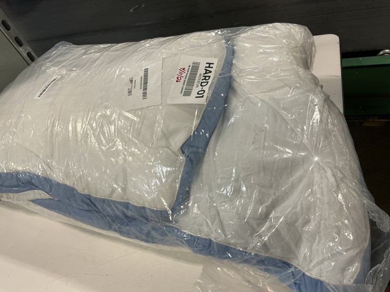 Condition photo showing As Is for royale linens pillows queen size set of 2 -bed pillow for sleeping -cooling pillow for back, stomach or side sleepers -down alternative queen gusseted pillows -hotel quality (20x30 inches, pack of 2) gusset blue queen 20x30 inch