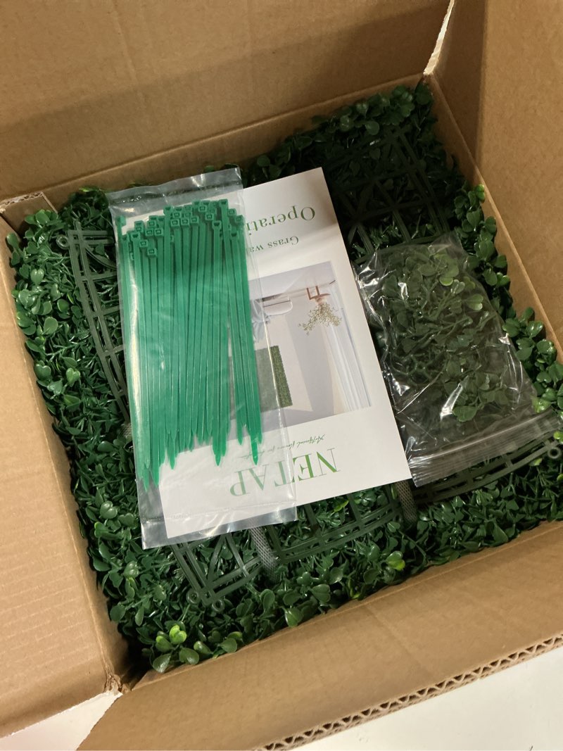 Condition photo showing New/Like New for netap grass wall panels, 10"x 10"(12pcs) 4-layer artificial boxwood faux green wall for interior, garden party wedding backdrop, indoor outdoor plant wall decor 10x10 pack of 12