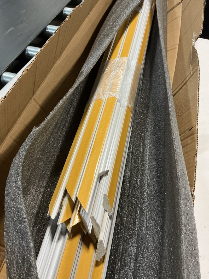 Condition photo showing Good Condition for peel and stick wall molding kit, pre-cut paintable wall trim, no nails no glue, easy diy installation, 6 piece (3 top & 3 bottom frames)