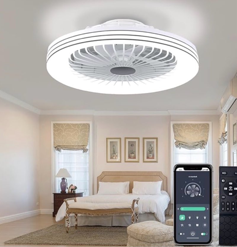 gotefull 24" low profile bladeless ceiling fan with light, enclosed flush mount remote/app control, 