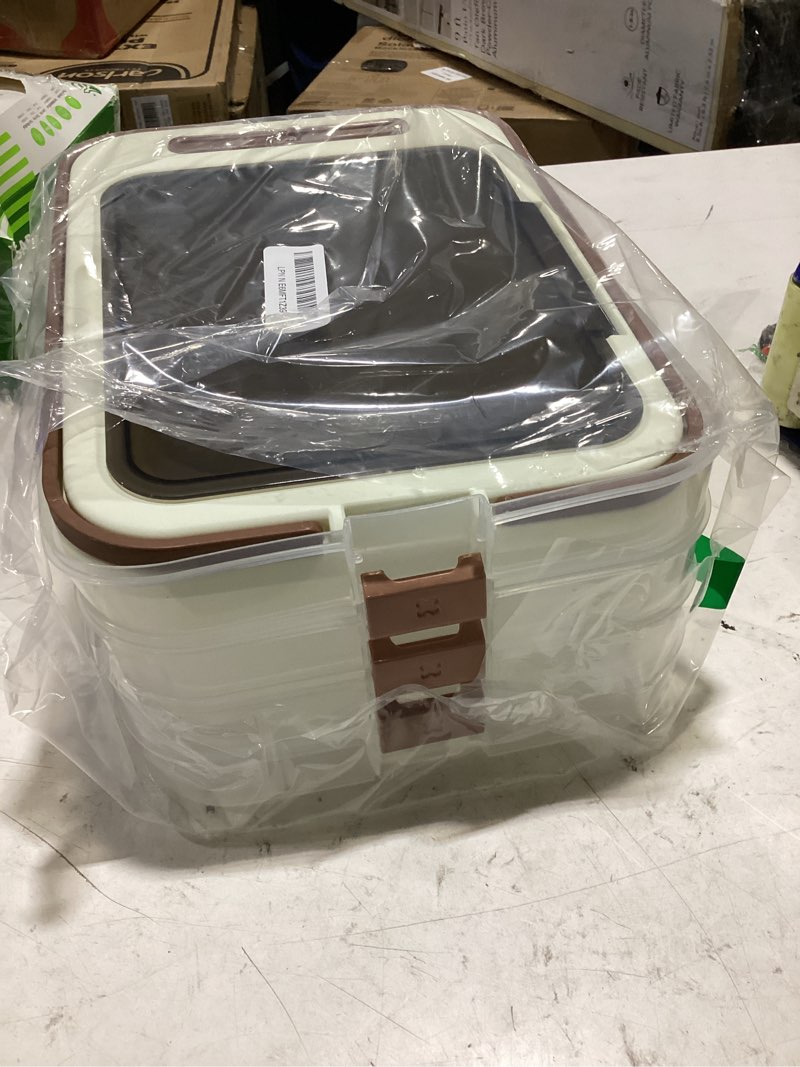 Condition photo showing Good Condition for food storage containers with lids,plastic cookie storage containers airtight, 4-layer stackable food containers with handle utensils storage dumpling storage box cookie carrier,brown white brown