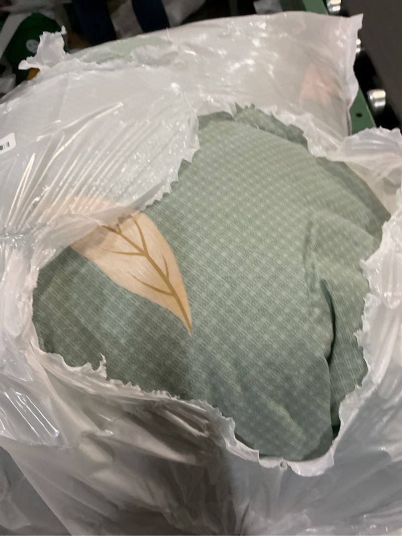 Condition photo showing As Is for Botanical Cotton Comforter King Size - Sage Green Comforter Printed with Leaves & Ferns on White,Reversible Lightweight Bedding Sets 3Pcs(Leaves,104"×90") King(104"×90") Leaves - Sage Green