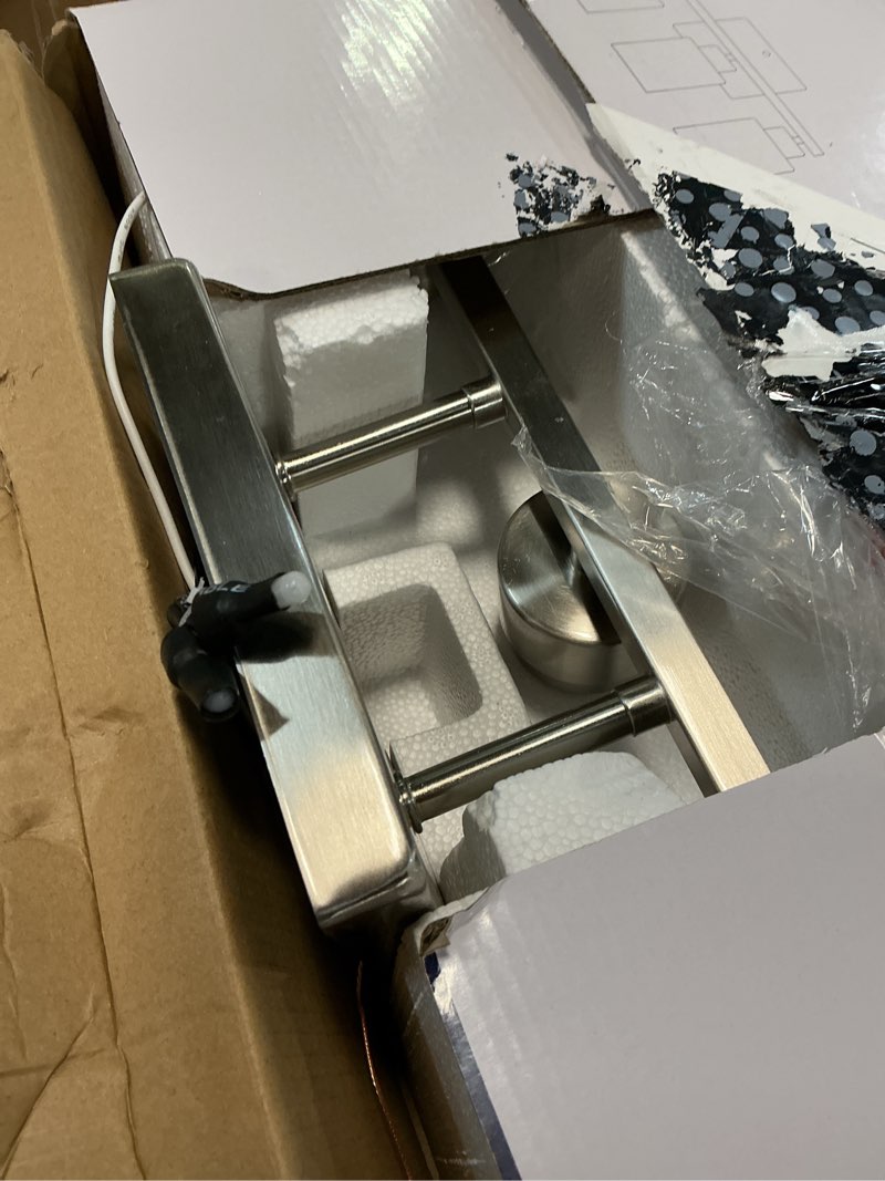 Condition photo showing Good Condition for brushed nickel bathroom light fixtures, 3-light modern vanity light over mirror, wall sconces with milky white frosted glass shades, e26 socket (bulbs not included) brushed nickel 3-light