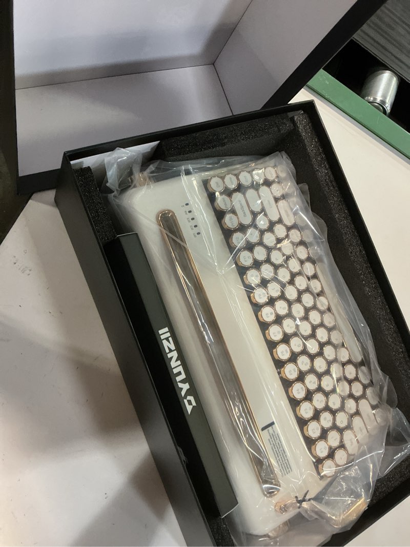 Condition photo showing New/Like New for yunzii ql75 wireless typewriter hot swap retro mechanical keyboard,punk round keycaps,rgb backlit qmk/via programmable, multi-device keyboard with 2.4ghz/type-c/bt5.0 (white, cocoa cream v2 switch) white cocoa cream v2 switch