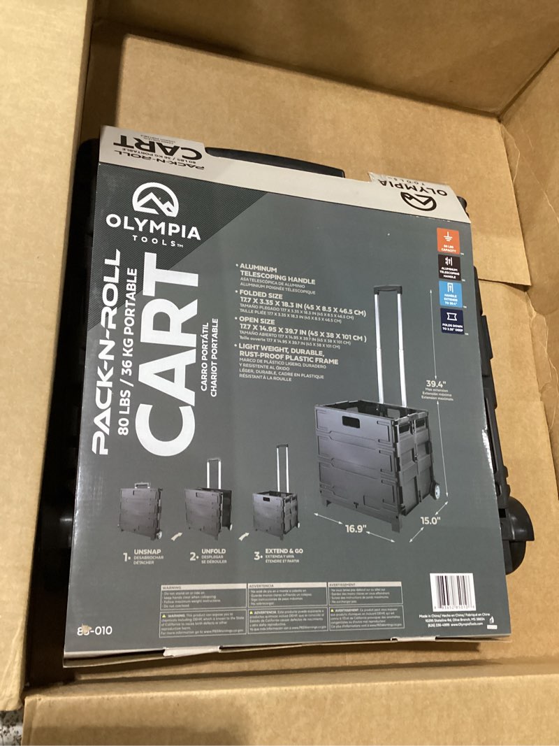 Condition photo showing New/Like New for olympia tools 85-010 grand pack-n-roll portable tools carrier with telescopic handle, 80 lb. load capacity, black