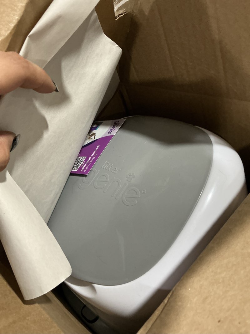 Condition photo showing Good Condition for litter genie style pail cat litter box waste disposal system for odor control includes 1 square refill bag white