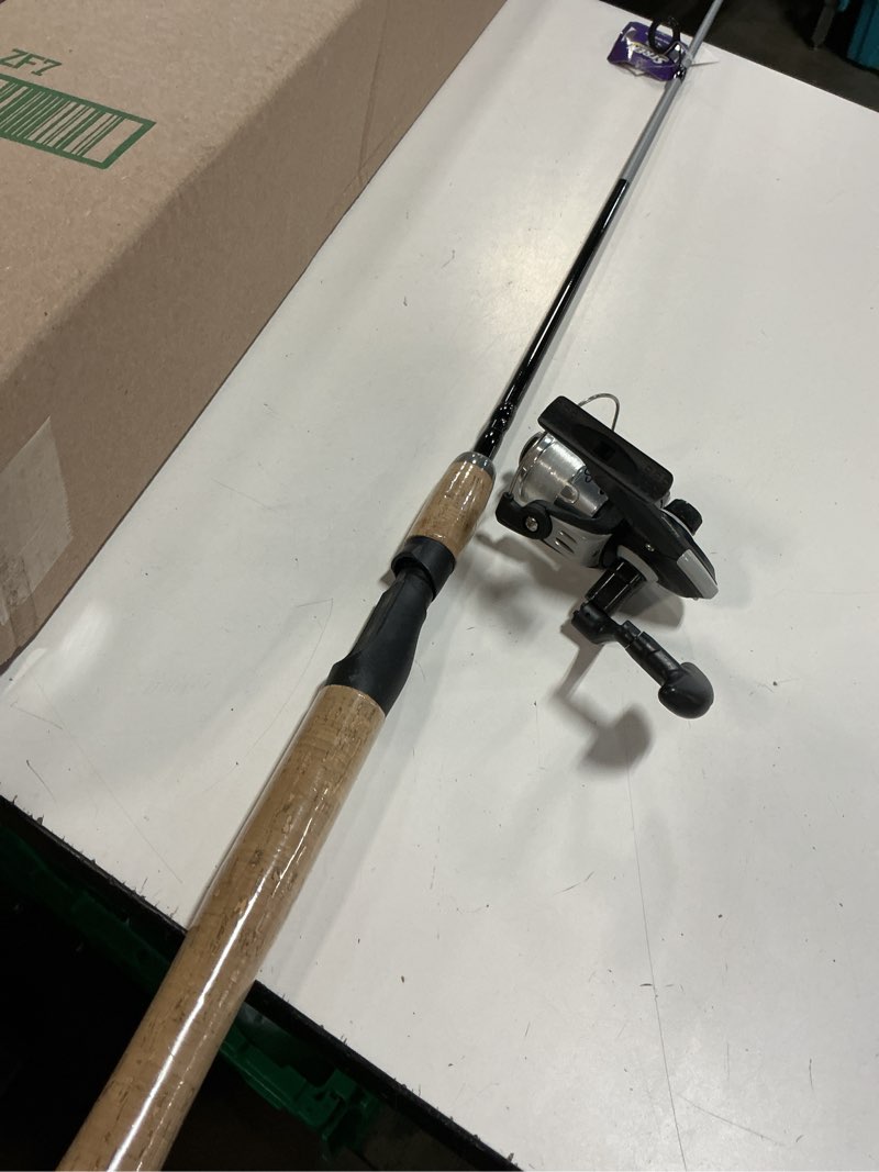Condition photo showing As Is for shakespeare cirrus 6'6" spinning fishing rod and reel combo, 2-piece graphite rod blank, size 30 spinning reel, pre-spooled with monofilament fishing line