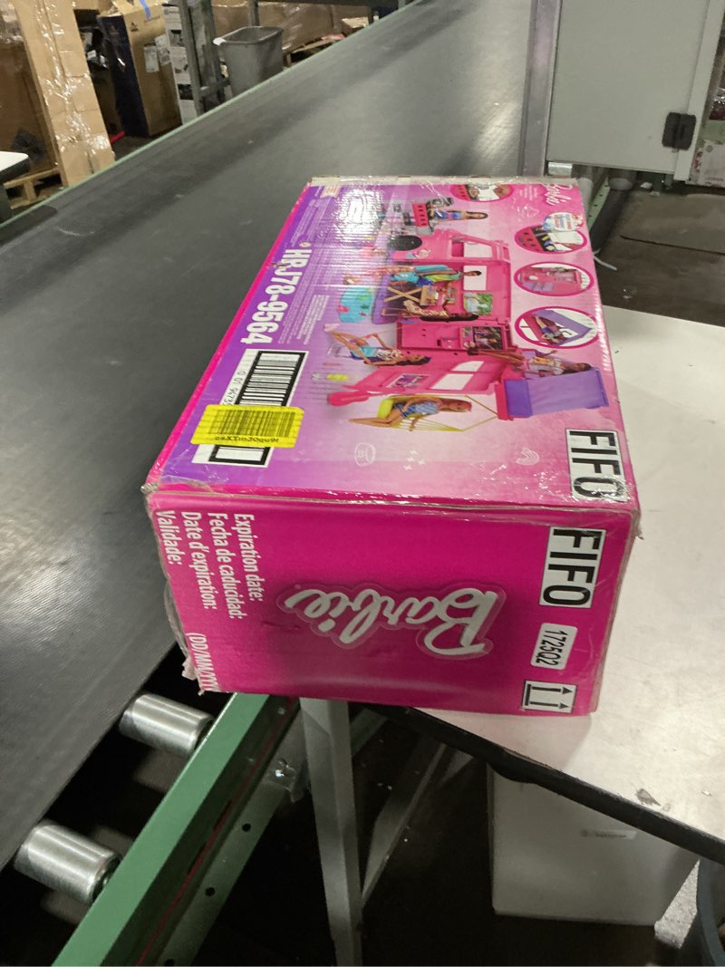 Condition photo showing Good Condition for Barbie Dream Camper New for 2025 Playset with Roof Tent, Swing Chair, Fishing Pond, BBQ Grill with Color-Change Feature & 60+ Accessories Including Dough