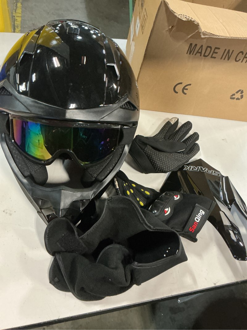 Condition photo showing Good Condition for adult motocross helmet atv dirt bike off-road full face motorcycle helmet w/goggles gloves & mask, dot approved medium bright black