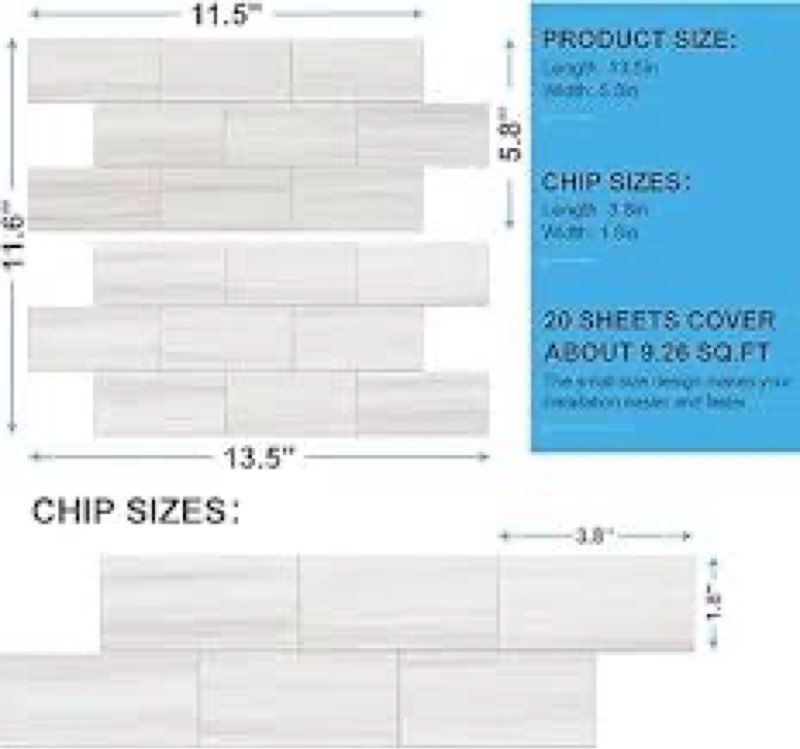 V-MOZZA Peel and Stick Backsplash, 20-Sheet Peel and Stick Wall Tiles 13.5" x 5.8" PVC Subway Tile S