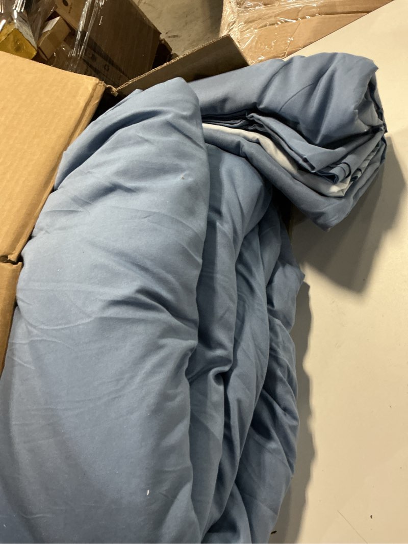 Condition photo showing Good Condition for dobuyly blue full size comforter set 7 piece bed in a bag, blue floral print on light blue comforter set with sheets, soft microfiber complete bedding set for all season full blue