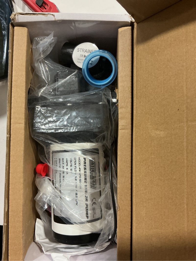 Condition photo showing Good Condition for wassermann rv water pump 12v dc, self priming diaphragm 5.0 gpm 55 psi, water pressure pump with pressure switch, for rv marine yacht lawn garden 4wdp5-55-12v
