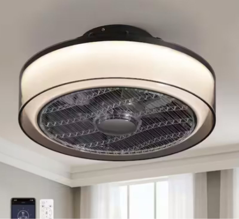 16 In.Smoky Gray Flush Mount Ceiling Fan With Dimmable LED Light