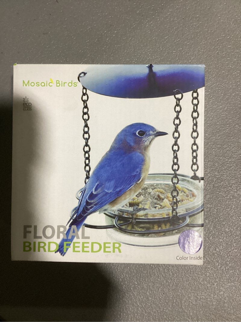 Condition photo showing New/Like New for Mosaic Birds M446-200-15 Floral Bird Feeder Cobalt Blue, 1 Piece