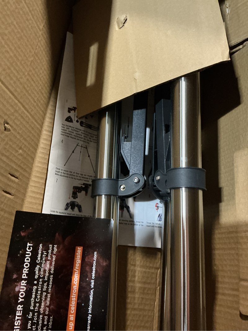 Condition photo showing As Is for Celestron – AstroMaster 130EQ–MD Newtonian Reflector Telescope for Beginners – Aluminized Mirror – Motor Drive to Track Stars – Adjustable Tripod – Includes Eyepieces Plus Astronomy Software Package AstroMaster 130EQ w MD